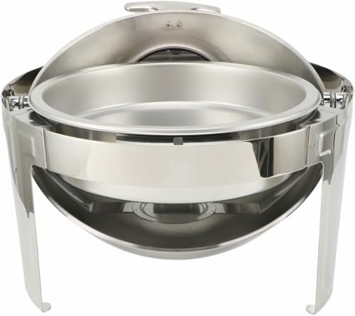 AFLEPCBRQ Chafing Dish Buffet Set,Stainless Steel,Buffet Chafer,6 L,Buffet,Catering,Food Warmer,Alcohol Heater,Visible Glass Lid,Round (Pan with 2 Compartments)