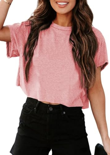 Tankaneo Women's Cropped T-Shirts Crew Neck Sexy Crop Tops Oversized Summer Shirts Basic Loose Tees