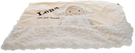 Babydecke Schaf bestickt mit Namen und Geburtstag - Krabbeldecke, Kinderdecke - Geschenk für Neugeborene, zur Taufe