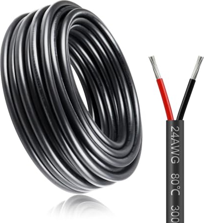 20M/65.6ft 2 * 0.2mm² Electric Cable, 24AWG Electrical Wire, 5V/12V/24V Low Voltage Extension Cable, 2 Core Outdoor Landscape Lighting Tinned Copper Wires, Flexible High Temperature Resistant Wire