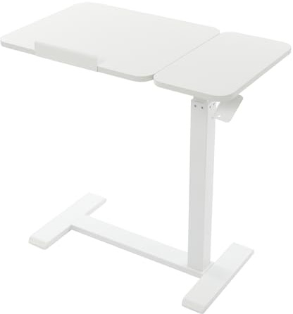 Höhenverstellbarer Laptoptisch mit Rollen, Betttisch mit Versteckten Rädern, Mobile Stehschreibtisch, Überbetttisch mit Neigbarer Schreibtischplatte für Wohnzimmer, Arbeitszimmer, Schlafzimmer (Weiß)