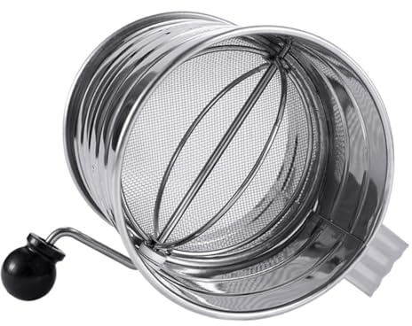 ZUNOXAZ Stainless Steel Hand Crank Flour Sifter with Fine Mesh Screen Evenly Distributed for Baking Easy Operation for Novice and Professional Bakers Kitchen Baking Tool