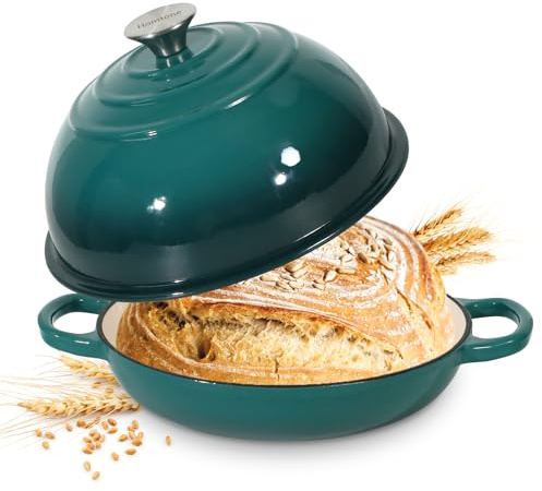 Homtone 5.5QT/26cm Enamelled Cast Iron Dutch Oven for Sourdough Bread, Dutch Oven Pot with Domed Lid, Cast Iron Bread Pot (Gradient Teal, Standard)