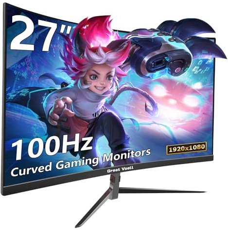 Great voell Ecran PC Gamer Incurvé 27 Pouces Noir - 100Hz, FHD 1920x1080, Contraste 4000:1, sRGB 99%, VA Rapide 1800R, HDR10, FreeSync, VESA 100x100mm