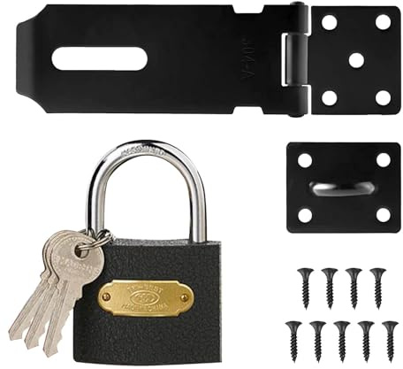 4inch Shed Lock, Door Latch Hasp Shed Door Latch Hasp and Staple with Padlock Door Hasp Lock for Garden Sheds Underground Garages Bedrooms Cabinets