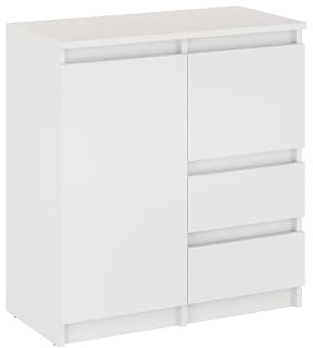 KOMTO Kommode mit 2 Türen und 2 Schubladen – Komodenschrank für Schlafzimmer, Wohnzimmer oder Flur | Sideboard Weiß PIKO 2 70 x 35 x 74,5 cm