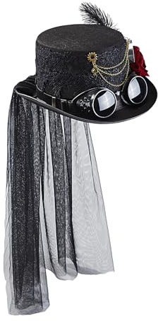 Gothic Style Steampunk Hatt | Eleganta Cylinderhattar, Ros Cosplay Tillbehör och Kedja Löstagbara Glasögon för Halloween Festival