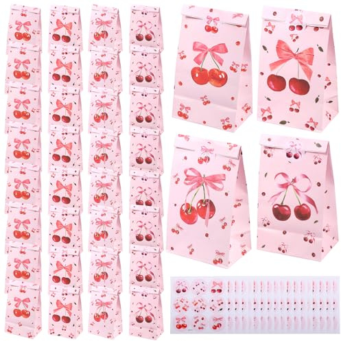36 Stück Papiertüten Klein mit Aufkleber,22 x 12 x 8 cm,Adventskalender Tüten,Geschenktüten Kindergeburtstag,Kraftpapiertüten aus Rosa Kirsche,Süßigkeitentüte,für Weihnachten,Hochzeit,Geburtstag(rosa)