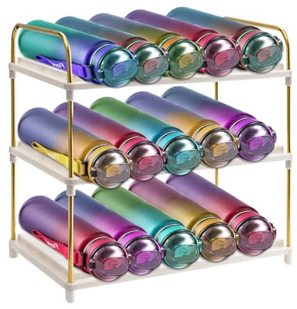 Shuqio Organizador de Botellas de 3 Niveles, Soporte para Botellas de Agua Termos Vino, Escurridor para Nevera y Cocina, Organizador para Ahorrar Espacio en Armario