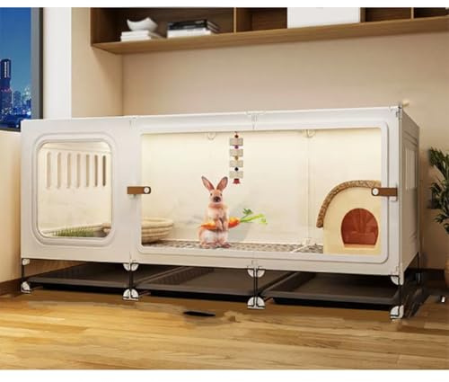 Kaninchenstall aus Holz, Meerschweinchenhaus, Hamsterkäfig, Kaninchenkäfig | Laufstall – einstöckiges Zuhause for kleine Tiere, hölzerner Meerschweinchenkäfig mit abnehmbarem(White,105*45cm)