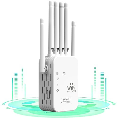 Lefunpets 6 Antennes Répéteur WiFi Exterieur - Nouveau Repeteur WiFi Puissant, 1200Mbps Amplificateur WiFi, 2 Ports LAN, Compatible avec Toutes Les Box Internet Ethernet Port (White)