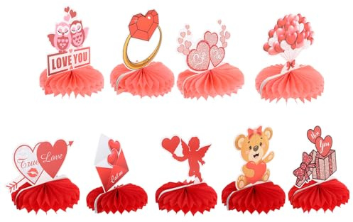 VALICLUD Boules Alvéolées en Papier 9 Pièces, Décoration de Fête Saint-Valentin, Ornements Nid d'abeille pour Bureau et Maison, Accessoire Festif Papier Craft pour Centre de Table