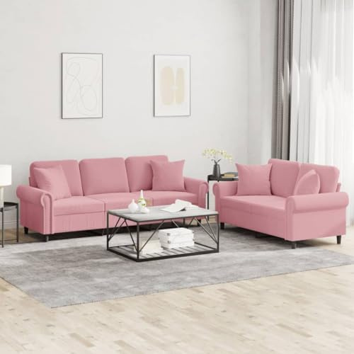 Yisssmeng 2+3-Sitzer Sofagarnitur rosa Kleines Samt Zweisitzer & Dreisitzer Couch mit Kunststofffüßen Modernes Design für Wohnzimmer Schlafzimmer Küche