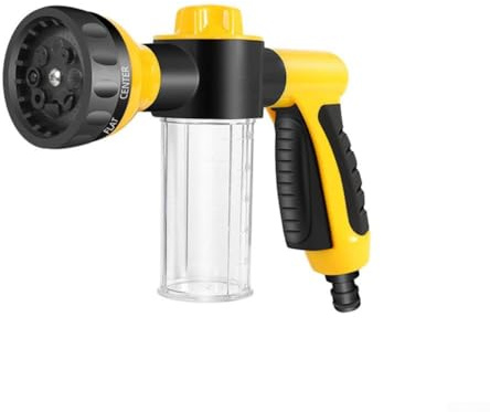 Spruzzatore 8 in 1 ad alta pressione per tubo da giardino con dispenser di sapone integrato per innaffiare piante, lavaggio auto e pulizia esterna, adatto a tubi standard (giallo)