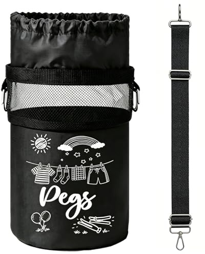 GOZINA Peg Bag with Strap, Large Waterproof Clothes Peg Bag, Hanging Laundry Peg Storage with Mesh & Drawstring, Portable Peg Holder for Washing Line Garden Outdoor