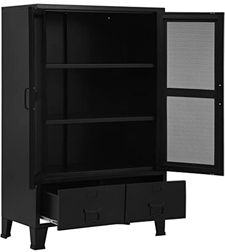 Kontorsskåp med nätdörrar industriell arkivskåp av stål 75 × 40 × 120 cm med 3 fack, 2 lådor, namnskyltar för kontor, hemmakontor, förvaring och förvaring