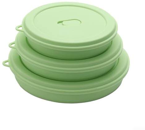 Cuencos plegables con tapas que ahorran espacio, paquete de 3 vajillas plegables de silicona para viajes al aire libre, picnic, aptos para lavavajillas, morado (3 piezas verdes)