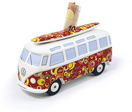 BRISA VW Collection - Hucha de Cerdito T1 Camper Bus Samba y Tabla de Surf (Classic Bus/Rojo)