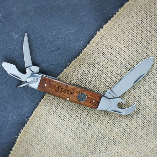 GiftsForYouNow Engraved Dark Wood Pocket Knife, Can/Bottle Opener, Awl