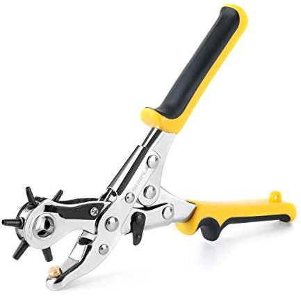Gunpla Heavy Duty Leather Hole Punch Revolving Craft Puncher Hole Tool Punch Plier Grip Brass Pad, Screwdriver Grinding Rod for Saddle, Watch Strap, Shoe, Fabric, Multi Sized Belt Hole Puncher