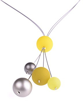 Adi-Modeschmuck Lange Kette Nina,insgesamt 90cm lange,zweisträngige Kette ohne Verschluß aus Polarisperlen und metallic lackierten Acrylperlen,handgefertigt Berlin (gelbmix)