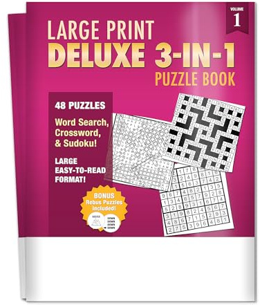 ZOCO - Large Print 3-in-1 Puzzle Books Bulk 25-Pack - Word Search, Crossword & Sudoku - Senior Activity Books for Nursing Homes, Assisted Living & Low Vision (Vol. 1)