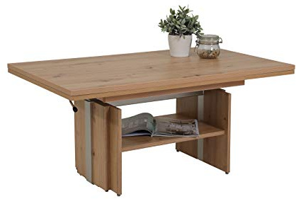Hela Tische, Jerome - Mesa de Centro (Revestimiento de Melamina, Material Compuesto de Madera, Roble Artesano, Extensible, 110-177 cm, Altura Regulable con Elevador, 53-69 cm)