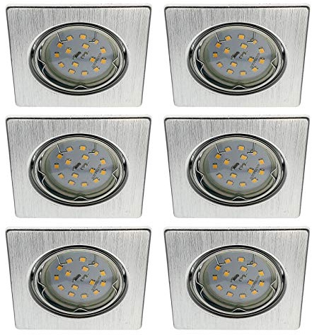 Trango 6er Set LED Einbaustrahler Eckig Aluminium 6729-069SGUSD inkl. 3 Stufen dimmbar LED Leuchtmittel 3000K warmweiß Einbauleuchten, Deckenspots, Einbauspots, Deckenleuchte