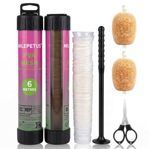 Milepetus 5m PVA Mesh Köder Staubbeutel Karpfenangeln Mesh-Weihnachtsstrumpf für Boilie Rig W/Trichter und Plunger Karpfen Angeln Zubehör Werkzeuge,18/25/37/44MM