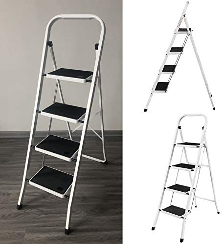 Huini Escabeau de sécurité 4 marches tabouret-marchepied pliable escabeau en acier de haute qualité antidérapant pour cuisine, maison, bureau