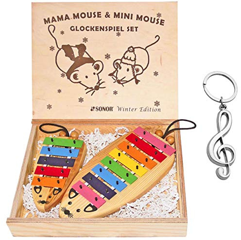 Sonor Mama & Mini Maus Glockenspiel Set + keepdrum Notenschlüssel Schlüsselanhänger