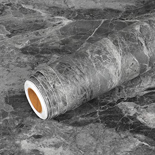 Livelynine 40CMX10M Tapet Betonglook Mörkgrå självhäftande folie Antracit marmorfolie för möbelbord Skåp Matbord Skrivbord Skänk Glasbordvägg Självhäftande möbelfolie Betong Tvättbar