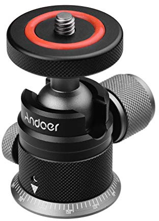 Mini Stativkopf Kugelkopf, Andoer Ballhead aus Aluminiumlegierung, 360 Grad Kamera Kugelkopf mit skalierter asis Universal 1/4 Befestigung für DSLR Kamera Stativ LCD-Monitor Blitz Licht