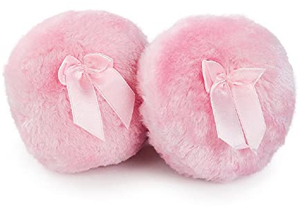 Shuiniba 4 Inch Large Body Powder Puff, Soft Fluffy Plush Puff with Ribbon Bow Handle for Face or Body 2 Pack - Pink