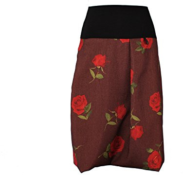 dunkle design Damen Rock Midi Ballon Nadelstreifen Blumen (XXL 46, Weinrot Rosen)