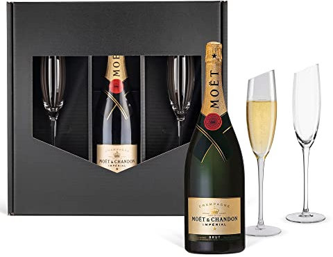 Prime Presents Champagner Geschenkset: Moet & Chandon (0,75 l) mit 2 Champagner-Gläsern von Wertmann-living
