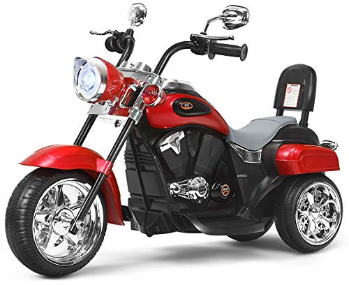 COSTWAY 6 V elektrisk motorcykel barn med justerbar strålkastare, trehjuling, elmotorcykel med ljud | tuta | backspegel | pedaler, hastighet 2,5–3 km/h (röd)
