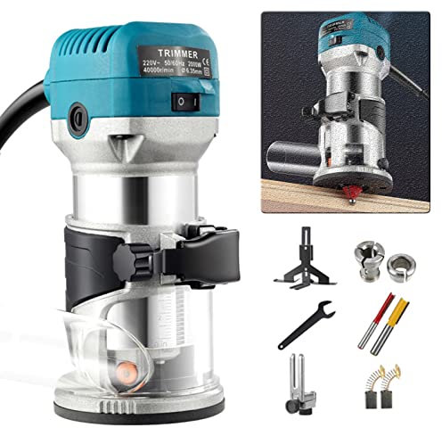 Fresadora De Madera Rebajadora Eléctrica 2000W 40000RPM, Recortadora Manual Fresadora Herramienta Alicates De 1/4'' Y 8 Mm, 6 Velocidades Variables, Profesión Enrutador De Laminadora Fresa