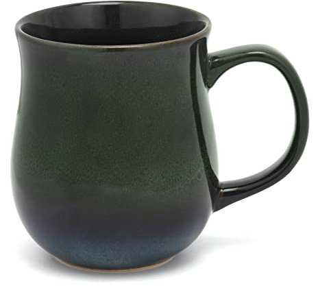 SECELES 500ml Large Ceramic Coffee Mug with Big Handle, 20 Oz Handmade Kiln Change Glaze Big Tea Cup for Office and Home, Hot and Cold Drinking, Microwave Dishwasher Freezers Safe (Ink Green)