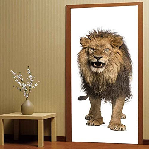 CBWRAW 3D Türtapete Türposter Wandbild Applikationen Selbstklebend Vinyl Tierisches Löwenmuster Abnehmbare Türaufkleber Für Innentür Wohnzimmer Küche Schlafzimmer Badezimmer Kinderzimmer 90x200cm