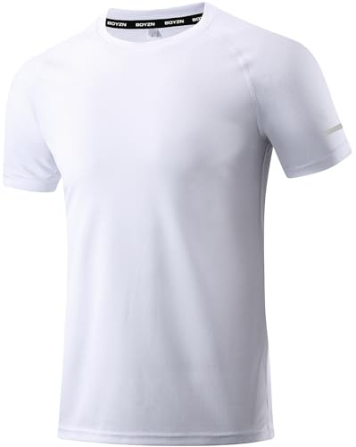 Boyzn Confezione da 1, 3 o 5 magliette sportive da uomo, a maniche corte, funzionali, ad asciugatura rapida, traspirante, per allenamento, bodybuilding, Bianco (1 pezzo), M