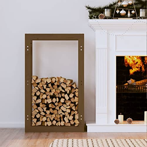 Festnight Range-bûches,Range-bûches extérieur,Range-bûches intérieur,Range bûches Vertical,Serre buche,Range-bûches Bois,Support de Stockage de Bois, Bois de pin 60 x 25 x 100 cm-Marron Miel