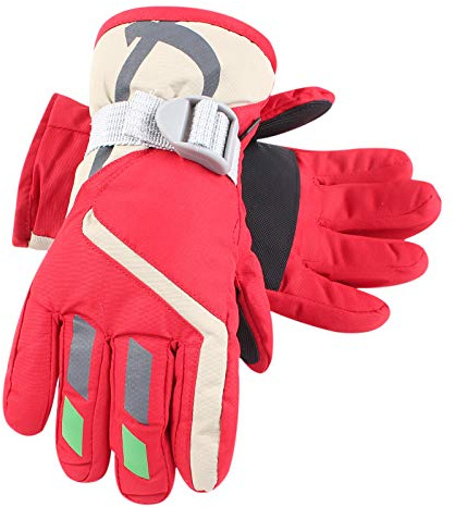 XIAOHAWANG Winter Jungen Mädchen Skihandschuhe Kinder Warm Wasserdicht Fäustlinge Fleece Snowboard Handschuhe für Kinder (Rot, M)
