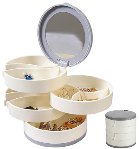 Ledeak Boite a Bijoux Ronde, Coffret à Bijoux 4 Niveaux 360 Degrés Organisateur Bijoux, Rangement a Bijoux de Voyage Jewelry Stockage Cas pour Bagues Colliers Boucles d'oreille Bracelets (Blanc)