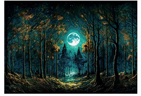 Fototapete Zauberwald Fantasy Mond Nachthimmel Himmel mit Wolken - inkl. Kleister - für Wohnzimmer Schlafzimmer Flur Vlies Tapete Vliestapete Wandtapete Motivtapeten Montagefertig (416x254 cm)