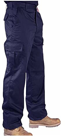 IBEX S3 Pantalon de travail cargo multi-poches pour homme - Mélange polyester-coton durable, pantalon de combat robuste pour ouvriers (tailles 28W-50W), bleu marine, 40