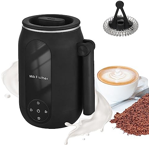 Kavolet Milchaufschäumer Elektrisch, 450mL Milchschäumer, 4-in-1 Milchschäumer elektrisch mit drehbarem Griff, für Heißer/Kalter Milchschaum,Kaffee,Cappuccino,Kakao - Antihaftbeschichtung - Schwarz