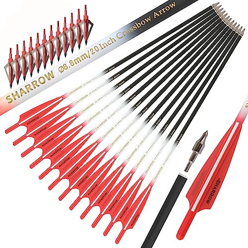 surwolf Armbrustbolzen16 17 18 20 22 Bogenschießen Carbon Armbrust Bolzen, Jagd Carbon Pfeil für Armbrust, mit 4 Flügeln Jagd Armbrust Pfeile 12St(Rot Set, 18)