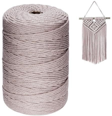 Homewit Hilo de macramé de 3 mm x 300 m, cuerda de macramé natural, hilo de algodón macramé para manualidades, hilo para macramé, gris y rosa