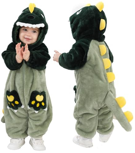 LOLANTA Unisex baby dinosaurie drake kostym, plysch i ett stycke med huva för småbarn, 4-5 år, tagg 120